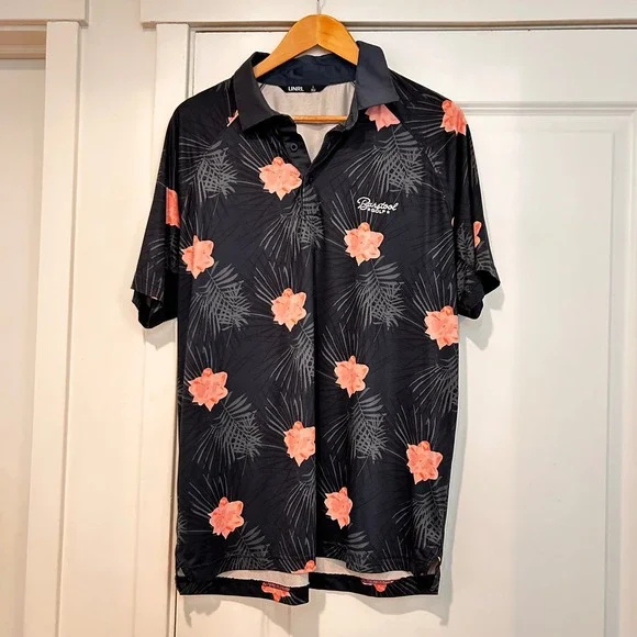 UNRL Barstool Golf Polo Shirt Mens Large Navy Floral Tropical Performance Preppy - Picture 2 of 9